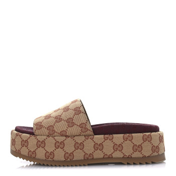 GUCCI Canvas GG Monogram Angelina Platform Slide Sandals 36 Beige Ruggine
