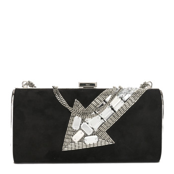 CHLOE Suede Crystal Beaded Arrow Met Gala Clutch Black