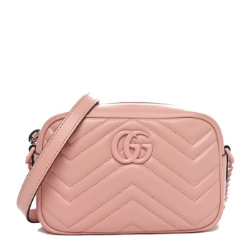 GUCCI Calfskin Matelasse Monochrome Mini GG Marmont Chain Shoulder Bag Perfect Pink
