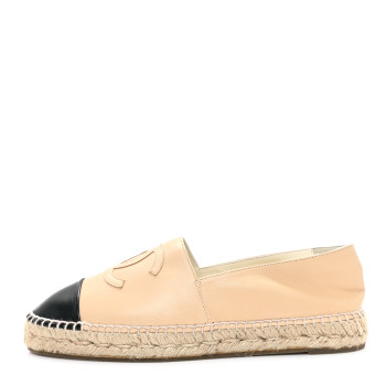 CHANEL Lambskin CC Espadrilles 40 Beige Black