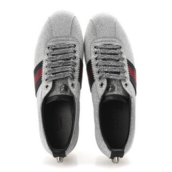 GUCCI Glitter Fabric Studded Web Womens Sneakers 36.5 Silver