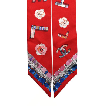 CHANEL Silk Slim Bandeau Scarf Red