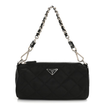PRADA Tessuto Nylon Saffiano Impunturato Quilted Barrel Pochette Black