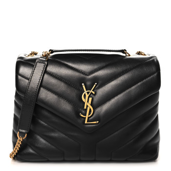 SAINT LAURENT Calfskin Y Quilted Monogram Small Loulou Chain Satchel Black
