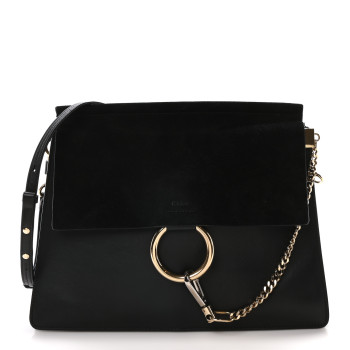 CHLOE Suede Calfskin Medium Faye Shoulder Bag Black