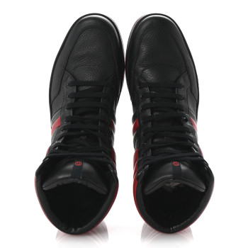 GUCCI Calfskin Web Mens High Top Sneakers 11 Black Red Green