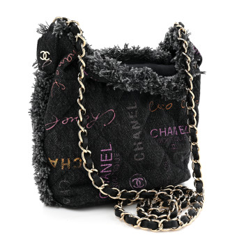 CHANEL Denim Quilted Mood Small Bucket With Chain Black Multicolor