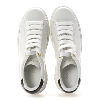 LOUIS VUITTON Lambskin Embossed Monogram Time Out Sneakers 38 White