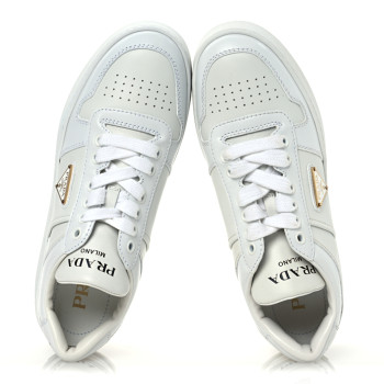 PRADA Vitello Rois Triangle Womens Downtown Platform Low Top Sneakers 36.5 White