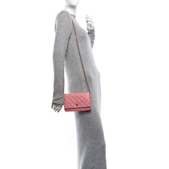 CHANEL Lambskin Quilted Wallet On Chain WOC Pink