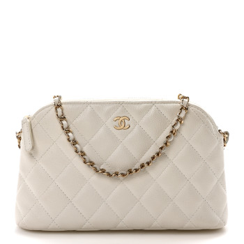 CHANEL Caviar Quilted Classic Clutch With Chain White