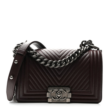 CHANEL Calfskin Chevron Quilted Small Boy Flap Burgundy