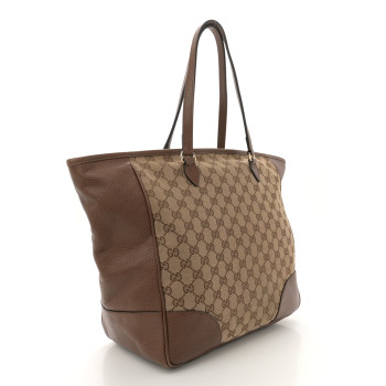 GUCCI Monogram Medium Bree Zippered Tote Beige Tabacco
