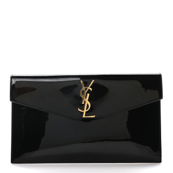 SAINT LAURENT Patent Calfskin Monogram Uptown Clutch Black