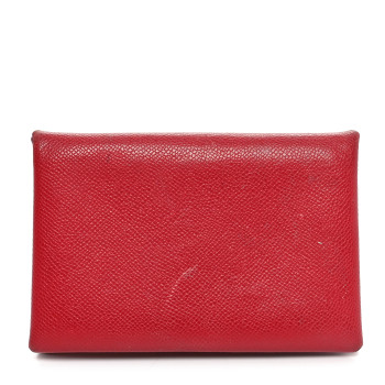 HERMES Madame Calfskin Calvi Card Case Rouge Piment