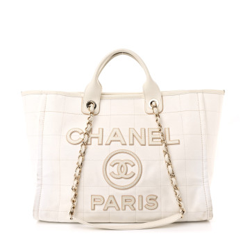 CHANEL Cotton Medium Deauville Tote White