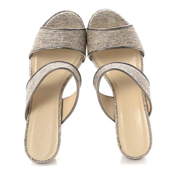 JIMMY CHOO Canvas Glitter Parker Wedge Sandals 40 Natural