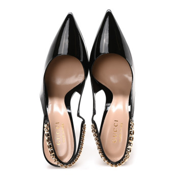 GUCCI Vernice Crystal Nappa Charlotte Signoria Slingback Pumps 37.5 Black