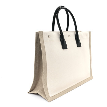 SAINT LAURENT Linen Calfskin Rive Gauche Tote Greggio Natural