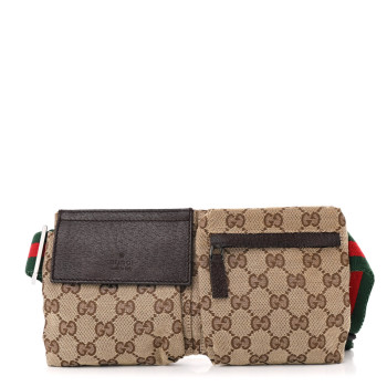 GUCCI Monogram Web Belt Bag Dark Brown