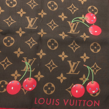 LOUIS VUITTON LV X TM Silk Monogram Cerise Square Scarf 55 Brown