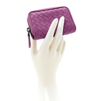 BOTTEGA VENETA Nappa Intrecciato Zip Around Coin Purse Peony