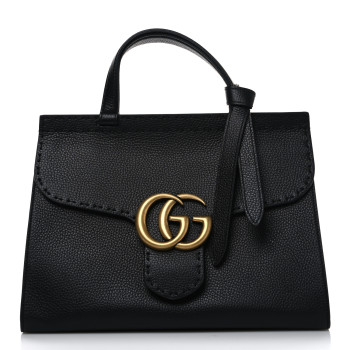GUCCI Calfskin Small GG Marmont Top Handle Bag Black