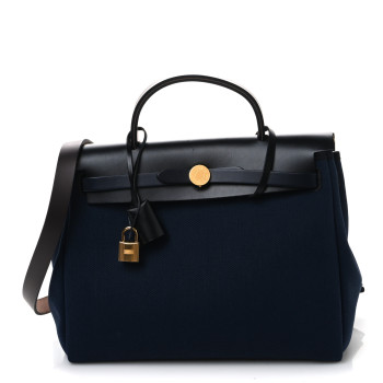 HERMES Military Toile Vache Hunter Herbag Zip Retourne 31 PM Bleu Indigo Black