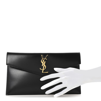 SAINT LAURENT Smooth Shiny Calfskin Monogram Uptown Pouch Black