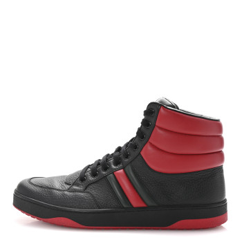 GUCCI Calfskin Web Mens High Top Sneakers 11 Black Red Green