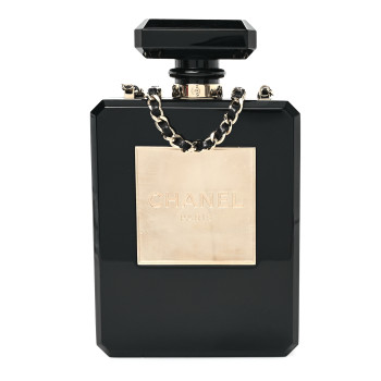 CHANEL Plexiglass Perfume Bottle Clutch Black