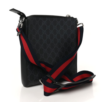 GUCCI GG Supreme Monogram Web Small Flat Messenger Bag Black Grey