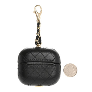 CHANEL Lambskin Quilted Airpods Pro Case With Chain Black