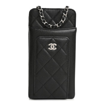 CHANEL Caviar Quilted Zip Phone Case Black