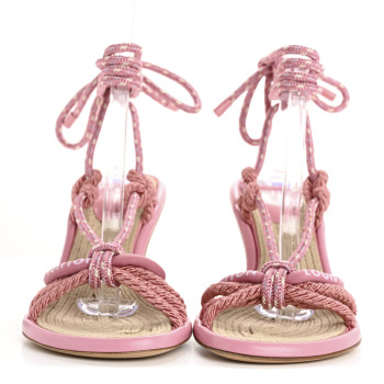 LOUIS VUITTON Fabric Maia Rope Wedge Sandal 41 Rose Clair