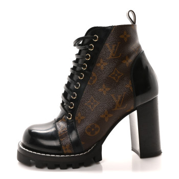LOUIS VUITTON Patent Calfskin Monogram Star Trail Ankle Boots 38 Black
