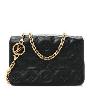 LOUIS VUITTON Lambskin Embossed Monogram Pochette Coussin Black