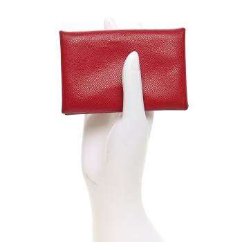 HERMES Madame Calfskin Calvi Card Case Rouge Piment