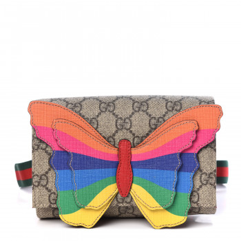 GUCCI GG Supreme Monogram Childrens Rainbow Butterfly Belt