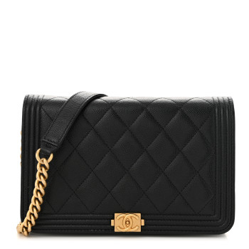 CHANEL Caviar Quilted Boy Wallet On Chain WOC Black
