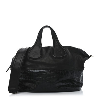 GIVENCHY Calfskin Crocodile Embossed Medium Nightingale Black