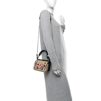 FENDI Paglia Vitello Dolce Paillettes Flowerland Studded Striped Micro Double Baguette Natural Multicolor