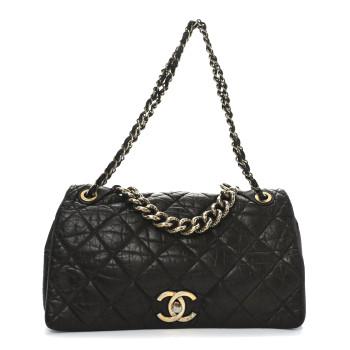 CHANEL Aged Calfskin Quilted Medium Pondichery Flap Brown
