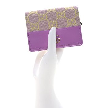 GUCCI Moire Calfskin Monogram Bi-Fold Card Case Lilac Yellow