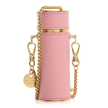 PRADA Saffiano Logo Plaque Lipstick Case Petalo