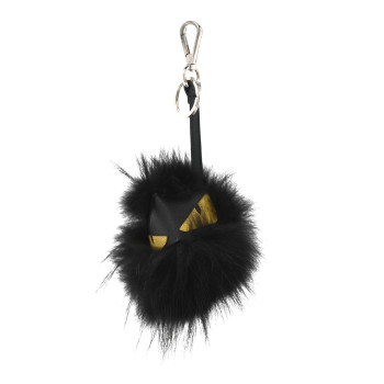 FENDI Vitello Elite Fox Fur Fusto Monster Bag Bug Charm Black Yellow