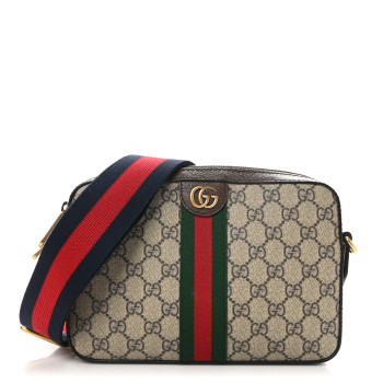 GUCCI GG Supreme Monogram Textured Dollar Calfskin Web Ophidia Wristlet Shoulder Bag Beige Ebony New Acero