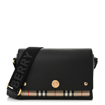 BURBERRY Grainy Calfskin Vintage Check Note Crossbody Bag Black
