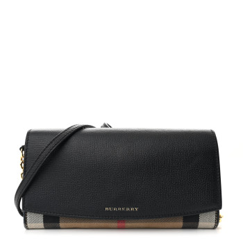 BURBERRY Calfskin House Check Henley Wallet On Chain Black