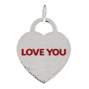 TIFFANY Sterling Silver Enamel LOVE YOU Heart Charm Red